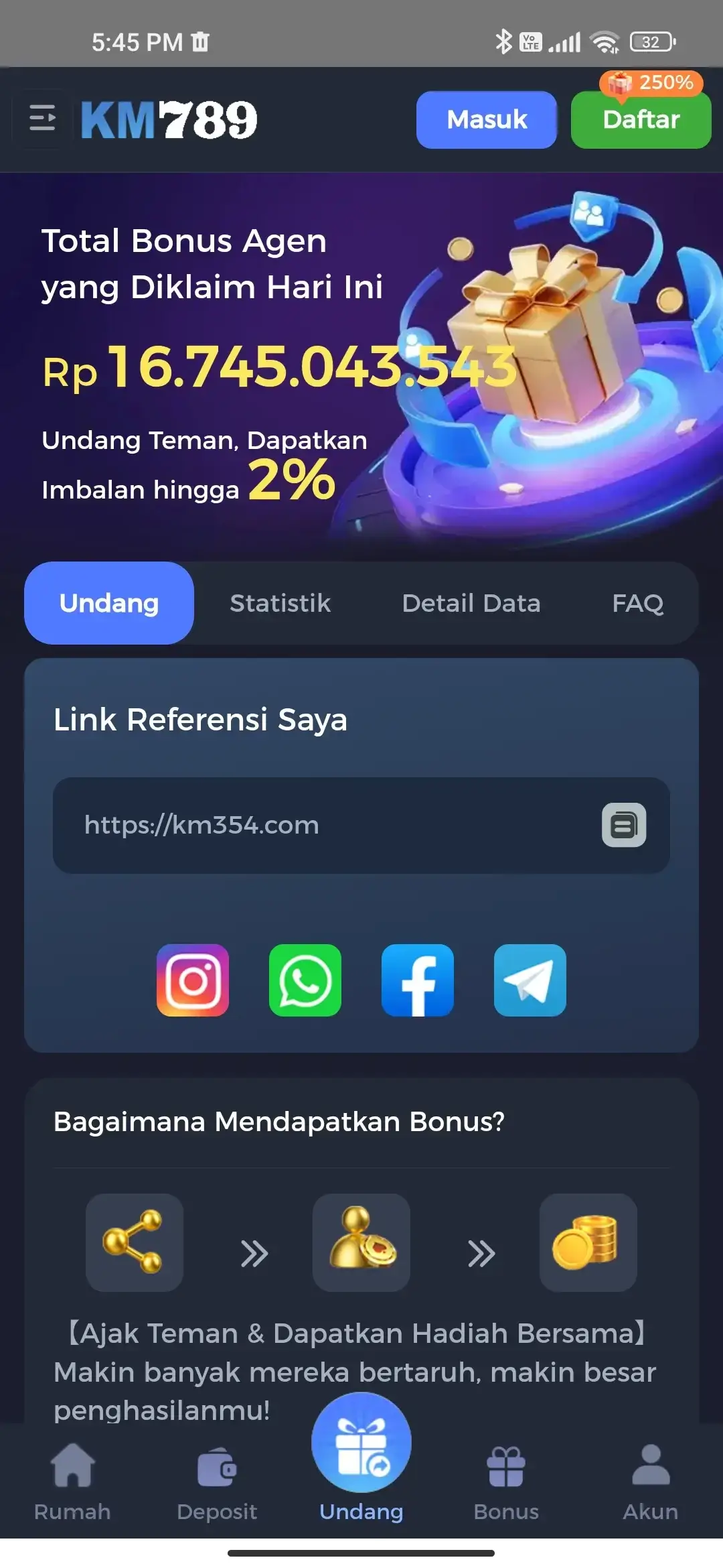 KM789 APK tampilan program referral