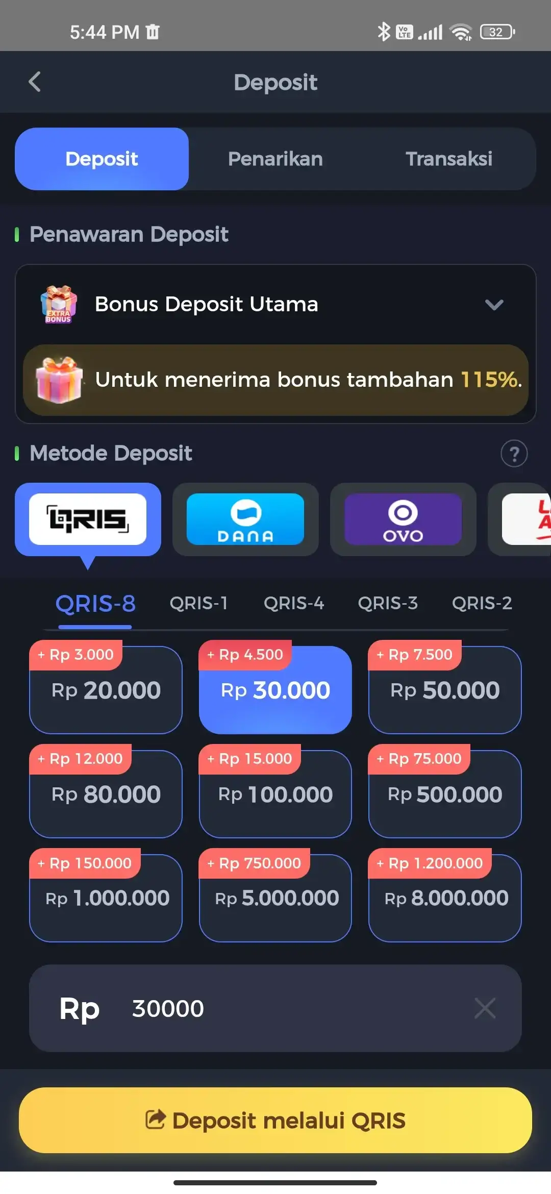 KM789 APK tampilan halaman deposit