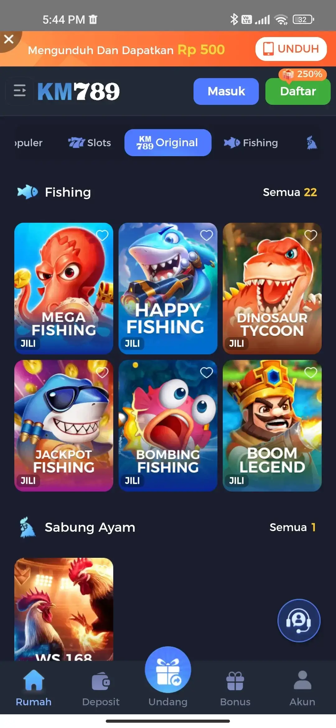 KM789 APK tampilan kategori permainan